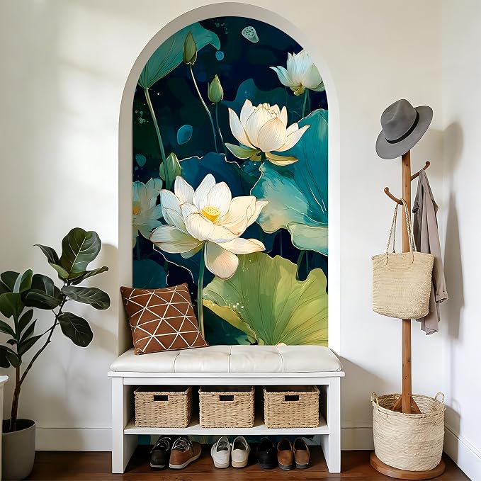 Arch Wall Decals Peel and Stick, Large Wall Stickers, Removable Home Decor Art Wallpaper for Bedroom Living Room, Floral Pattern, 71'' 31.7'' - Image 3