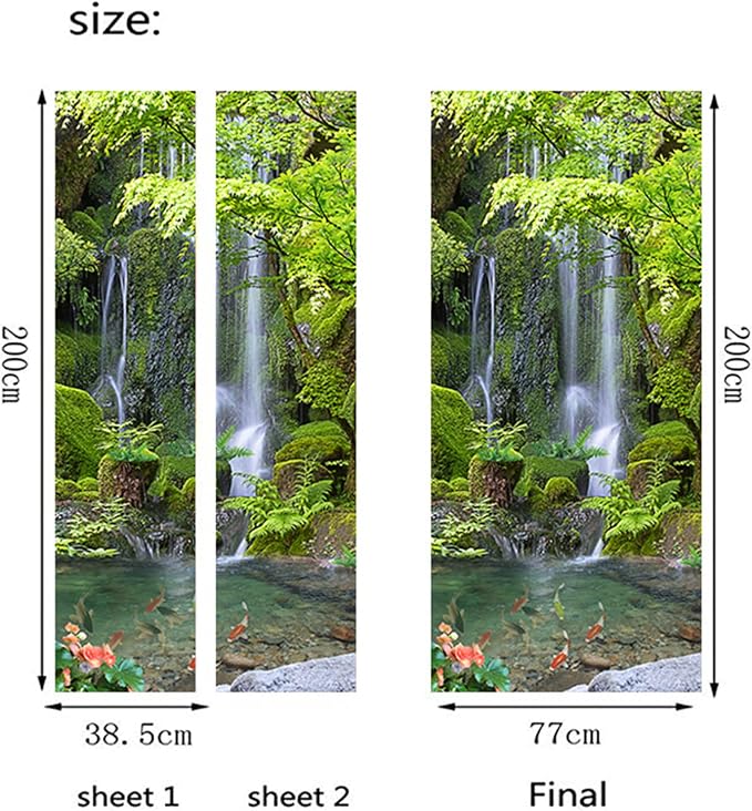 artfanke 3D Door Sticker Peel and Stick 30.3"x78.7"-Self-Adhesive Door Murals Wallpaper-Green Forest Waterfall Wall Poster Decal for Home Decor (2 Sheets/Set) - Image 6