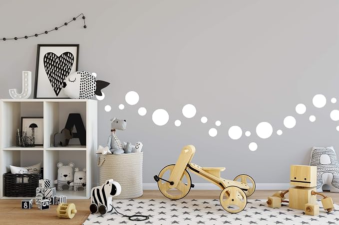 Polka Dot Wall Decals (63) Girls Room Wall Decor Stickers, Wall Dots, Vinyl Circle Peel & Stick DIY Bedroom, Playroom, Kids Room, Baby Nursery Toddler to Teen Bedroom Decoration (White) - Image 4