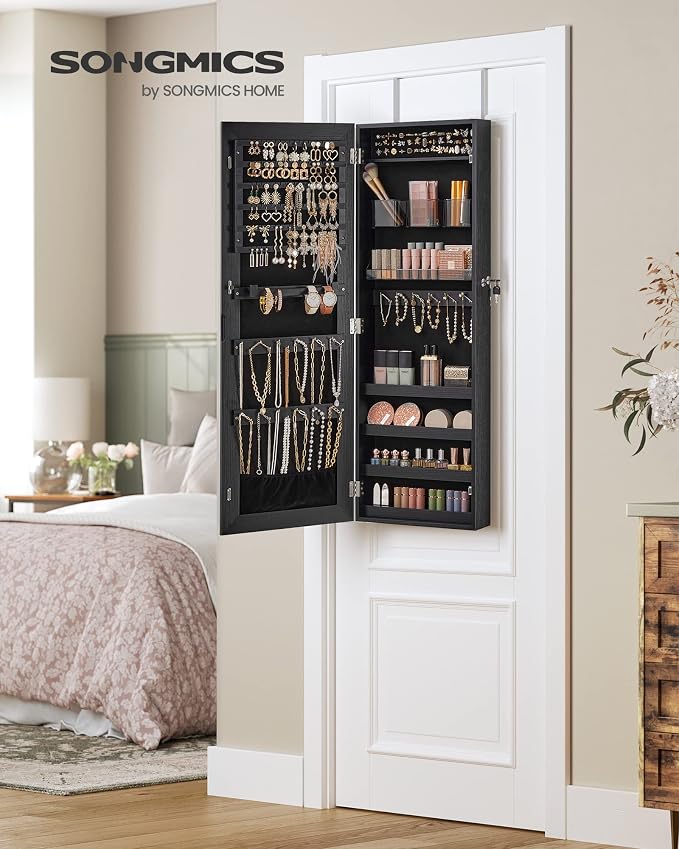 SONGMICS Mirror Jewelry Cabinet Armoire, Wall or Door Mounted, Lockable - Image 2