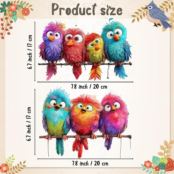9Pcs Funny Colorful Birds Vinyl Decals on Branch Wall Easy Peel and Stick Watercolor Patterns Cute Birds Vinyl Wall Stickers for Women Students Girl Boys Room Wide Applications Decor - Image 2