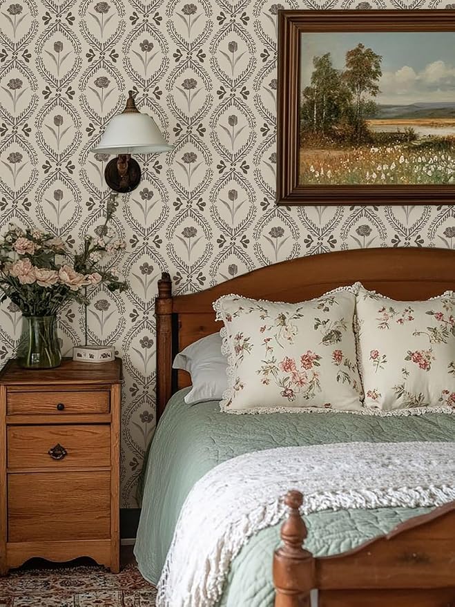 Orainege Vintage Wallpaper Peel and Stick Brown Floral Wallpaper | 16.9in x196.8in Vinyl Removable Self Adhesive Botanical Wallpapers for Bedroom Living Room Décor - Image 3