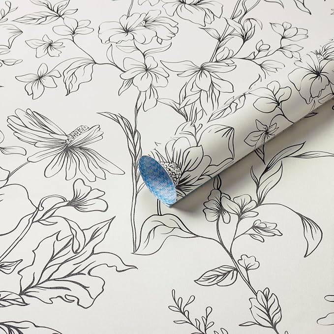Hopepak 17.3''x394'' Black and Cream White Floral Wallpaper Peel and Stick Wall Paper for Bedroom Self Adhesive Removable Contact Paper Waterproof for Bathroom - Image 6