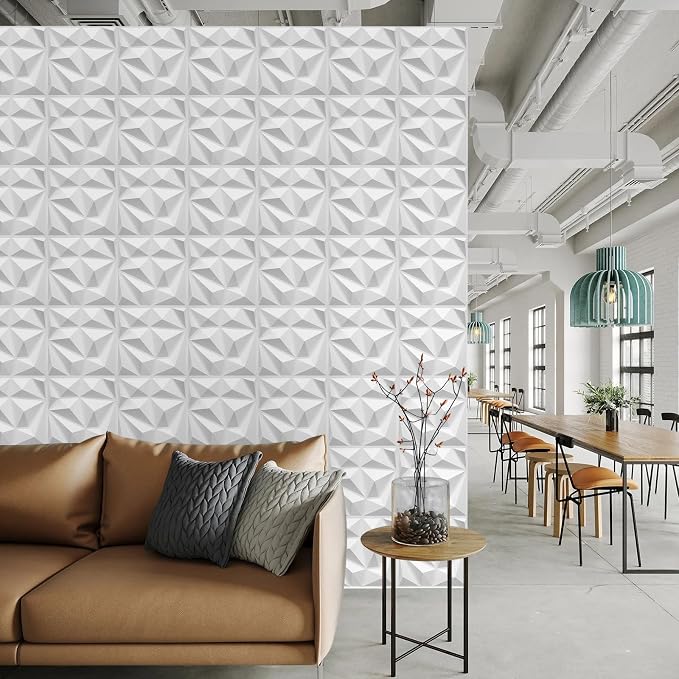 LEVOWAY 33 Pack Decorative 3D Wall Panels for Interior Wall Decor | 12''x12'' White Diamond Design Accent Wall Panles for Living Room,TV Wall Background,Bedroom - Image 2