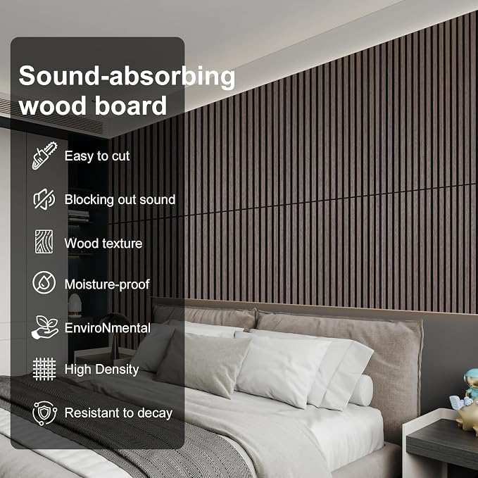 Wood Panels for Wall Acoustic Slat Wall Panels 4-Piece 47.2"×23.6" 3D Fluted Sound Absorbing Panel for Interior Wall Decor and Ceiling - Dark Walnut - Image 2