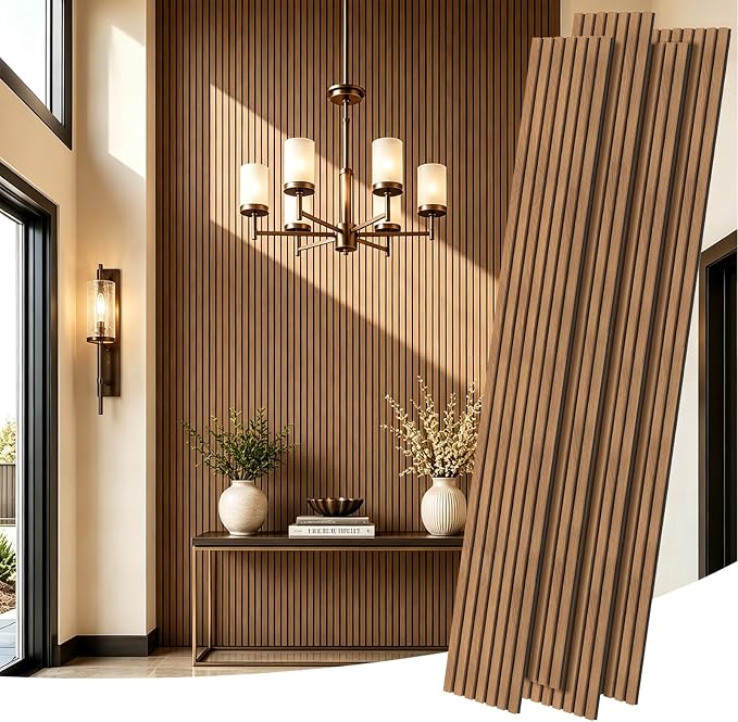 RITOLLO Wood Panels for Wall, 4 Pack Wood Slat Acoustic Panels, 118 x 11 in 3D Fluted Sound Absorbing Panels for Interior Wall Decor, Accent Wall for Living Room, Bedroom, Home Office (Classic Walnut) by Ritollo