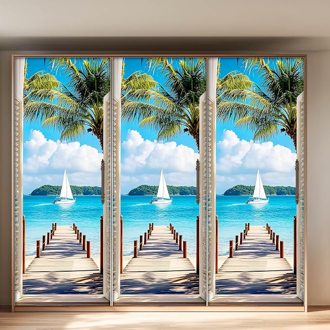 HOMETITUTE Tropical White Shutter Beach Peel Stick Door 30.3x78.7 Vinyl | Wall Cover Poster Decals Removable Wallpaper Self Adhesive Bedroom Livingroom Office - White Shutter - Image 5