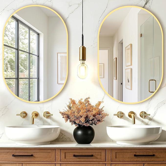Oval Bathroom Mirror, 2 Pack 20"x30" Gold Vanity Mirror for Over Sink by TRAHOME