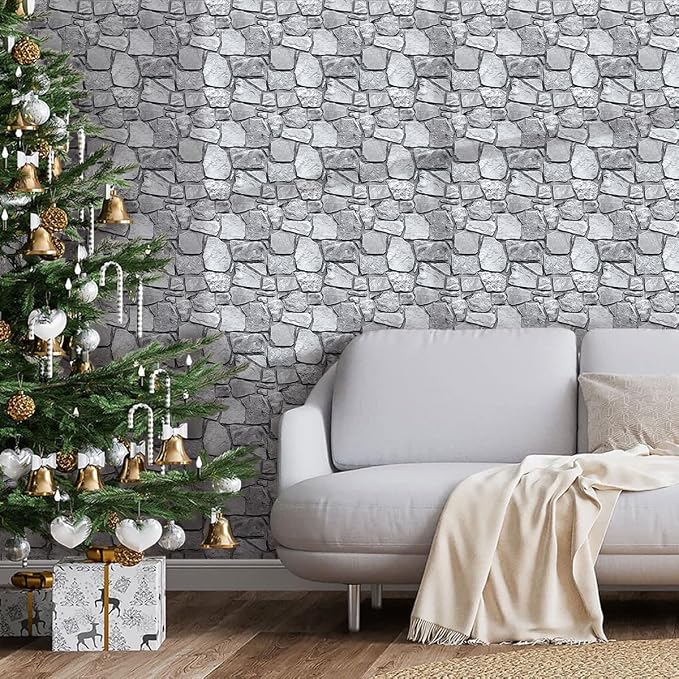COMSTICKC 3D Faux Stone Wall Panel Peel and Stick Wall Tiles | Gray, 10 Pcs of 12"X12", Ultra-Light Thin PVC Rock Adhesive Fake Stone Paneling Backsplash Interior Decor, Cover 9.7 sq ft - Image 7