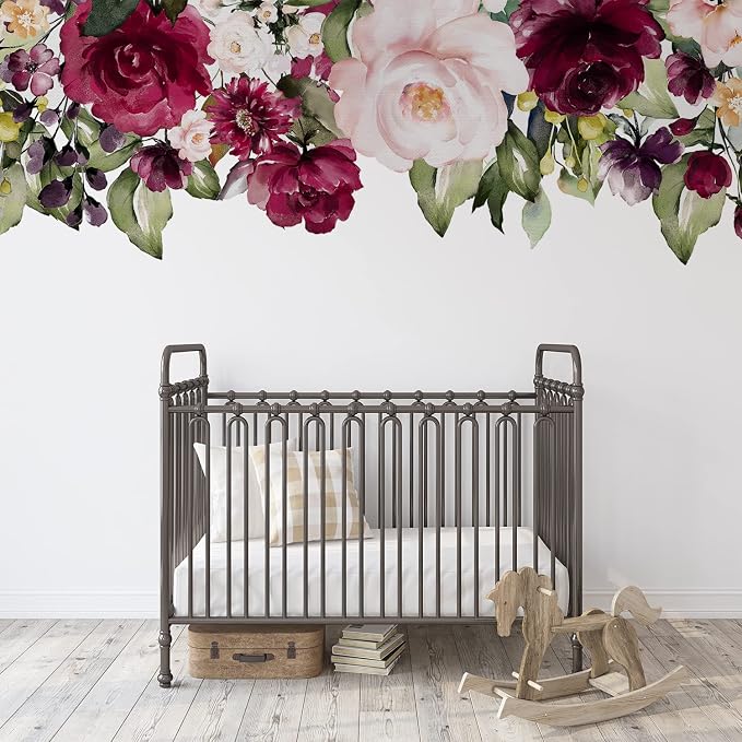 Large Peel and Stick Floral Bouquet Wall Decals Flowers Wall Stickers for Living Room Bedroom Accent Wall Decor, Burgendy Pink Rose Garden - Image 4