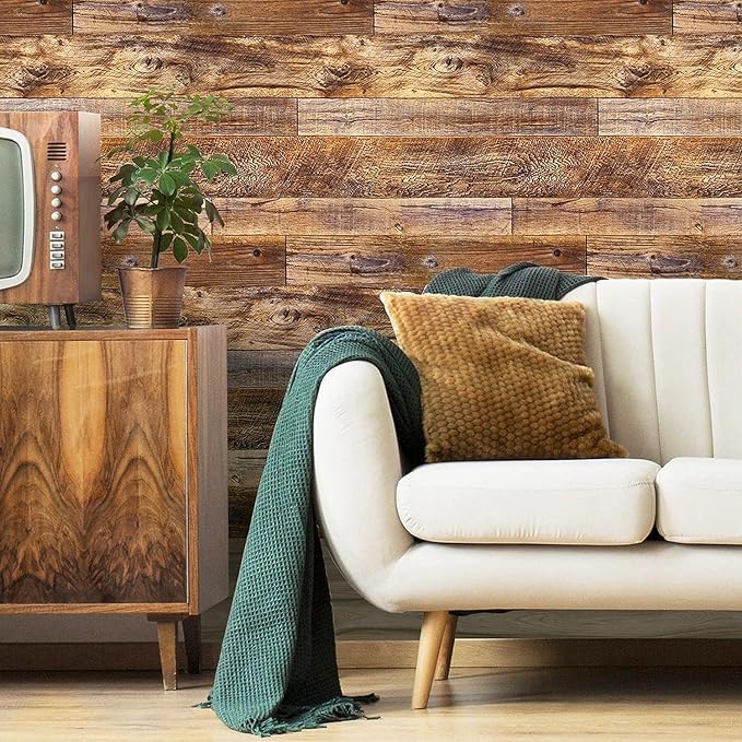 Yun-aeon Natural Wood-Brown Contact Paper Peel and Stick Wallpaper | 17.3"x 80"Self Adhesive Removable Vintage Faux Wood Wall Paper Plank Shelf Home Decoration Kitchen Counter Cover - Image 2