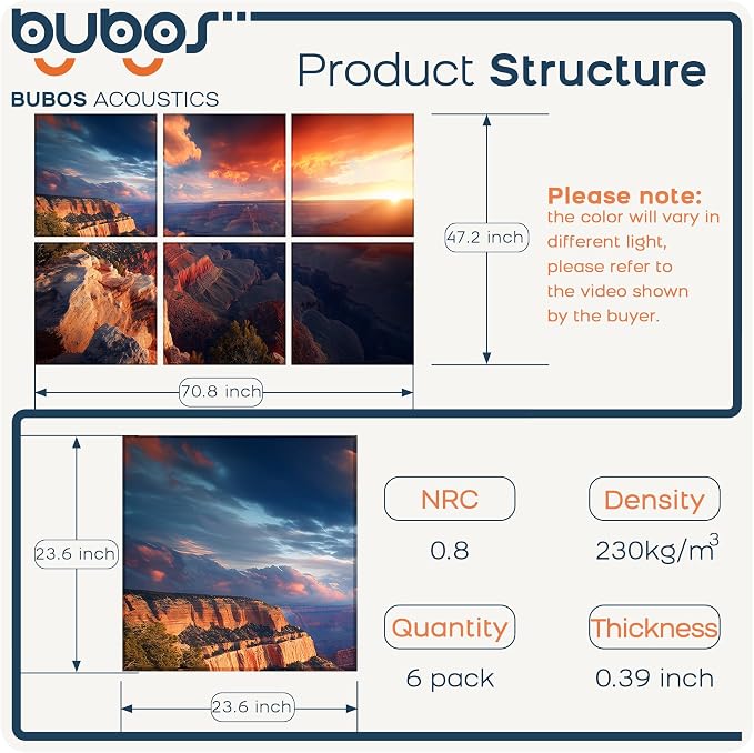 BUBOS 6 Pack Art Acoustic Wall Panels,70.8”x47.2”Self Adhesive for Home Decor | Peel and Stick, for Home Office, Studio & Wall Decor Sound Treatment, Wall Panels for Noise Reduction & Stylish Room - Image 2