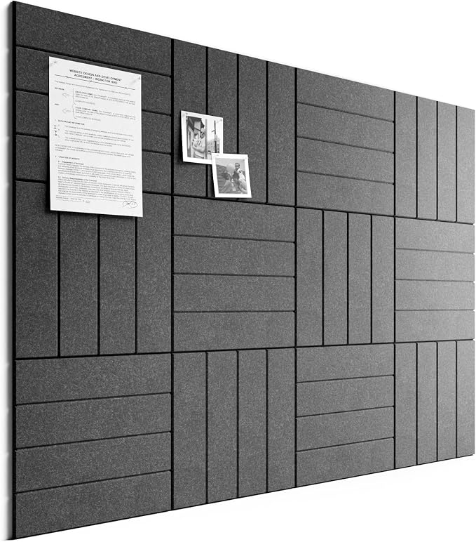 Bumusty 48"x 36" Large Felt Bulletin Board Tiles, Charcoal Gray | 12-Pack Cork Board Alternative, Wall Decor, 30 Pushpins, 60 Adhesive Tabs, Vision Board, Office, Classroom, Home, Dorm by BUMUSTY