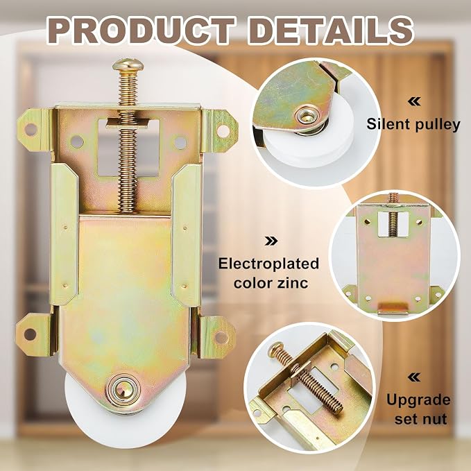 Therwen 4 Pcs 2-5/16 Inch Sliding Mirror Closet Door Roller Wheels Replacement Assembly 1-1/2 Inch Nylon Concaved Ball Bearing Wheels, Sliding Glass Screen Door Hardware Fits - Image 3