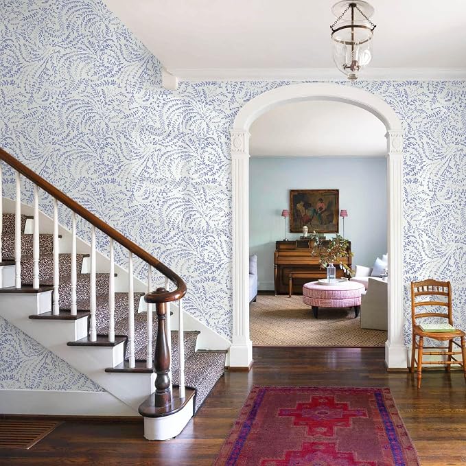 Ismoon Boho Peel and Stick Wallpaper Blue and White Farmhouse Contact Paper | 17.3x393in Leaf Botanical Stick on Wall Paper Removable Self Adhesive Vinyl Wallpaper for Bedroom Accent Wall Decor Hallway - Image 6