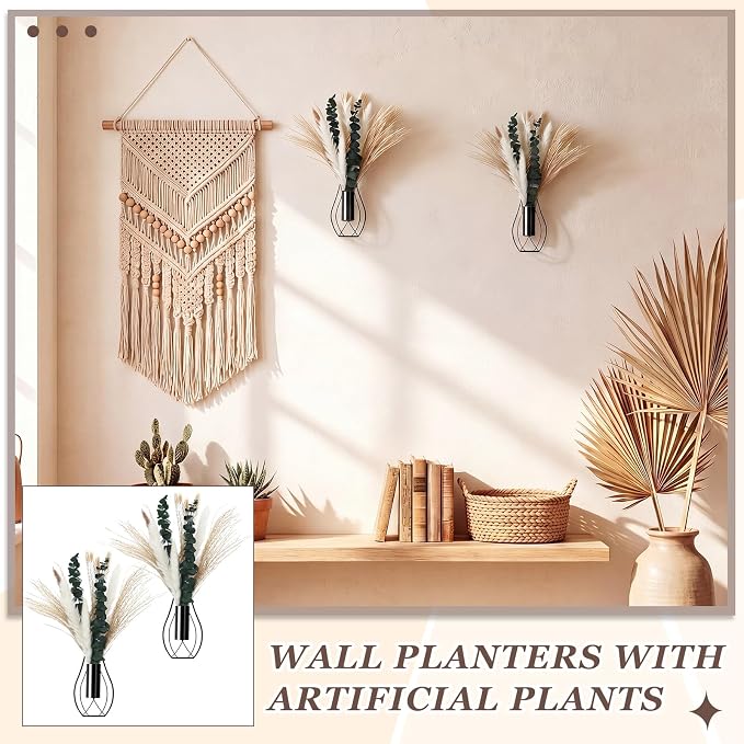 Otoolling Boho Wall Decor Set of 2 – Metal Hanging Wall Art with Faux Pampas or Eucalyptus,Minimalist Bohemian Accent for Living Room, Bedroom, Entryway(Black,Pampas,Eucalyptus) - Image 6
