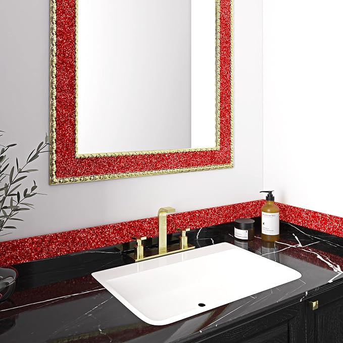 FunStick Ruby Red Glitter Wallpaper Border Self Adhesive Sparkle Red Wall Borders Peel and Stick Red Glitter Contact Paper Decorative Removable Fabric Wallpaper for Bedroom Living Room Craft 3.9"x200" - Image 2