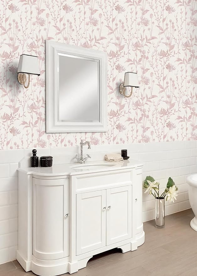 HeloHo Peel and Stick Wallpaper Pink Floral Leaf Wall Paper Self Adhesive Removable Waterproof Contact Paper for Living Room Bedroom Decor 16.1" X 394" - Image 6