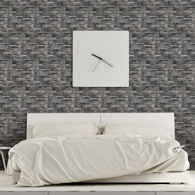 Tinlade 30 Pcs 3D Wall Panels Peel and Stick Wallpaper Foam, Grey Stone | Faux Brick Stone Tiles, Covering 28.8-48.4 Sq ft, Self Adhesive Waterproof Panels for Bedroom Living Room Kitchen Walls - Image 7