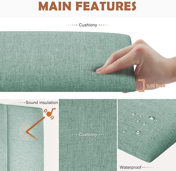 IFNOW Wall Mounted Headboard, Peel and Stick Panels, Grass Green, Queen | 3D Soundproof Acoustic Padding, Reusable and Removable, Tufted fabric Bed Headboard, for bedroom (9 Panels, 10" x 24") - Image 2