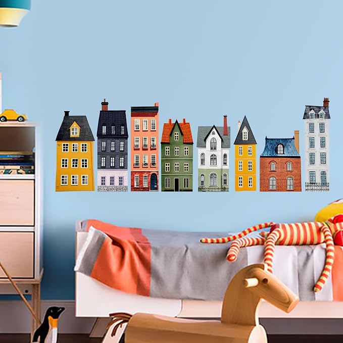Watercolor Towns Village Wall Decal, Peel and Stick Nursery Mural Wall Stickers for Kids, Boys and Girls Room, Bedroom & Toddler Room Decor - Image 6