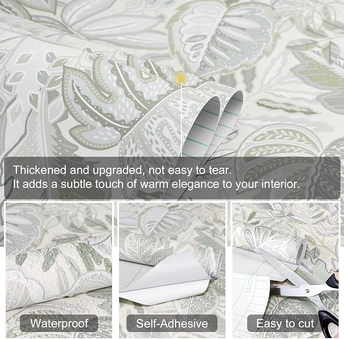 SOON AFTER Camel Color Tropical Leaf Peel and Stick Wallpaper, 17.3" x 472" Removable &Waterproof Vinyl Contact Paper, Boho Jungle Leaf Self-Adhesive Wallpaper for Bedroom, Living Room, Cabinets - Image 3