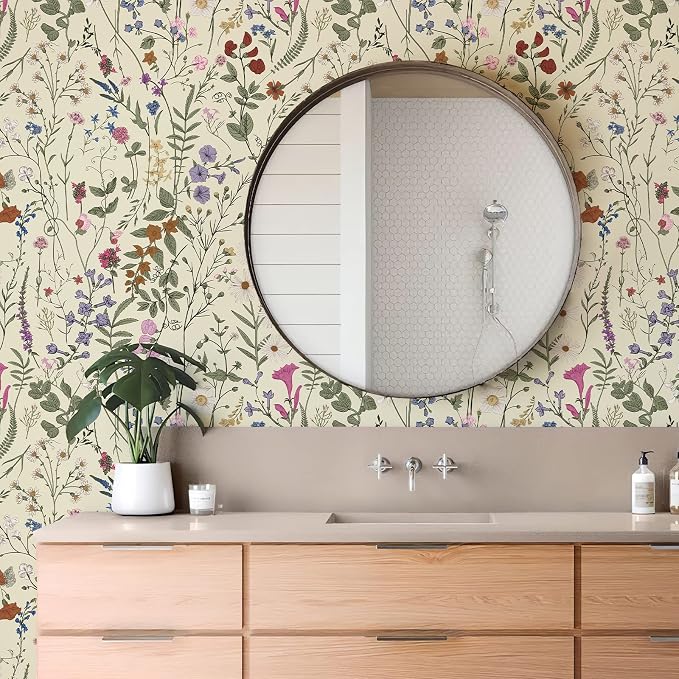 JiffDiff Floral Wallpaper Peel and Stick- 1181" x 17.3" Farm Floral Wall Paper, Wildwood Daisy Self Adhesive Stick On Wallpaper Removable Contact Paper - Image 6