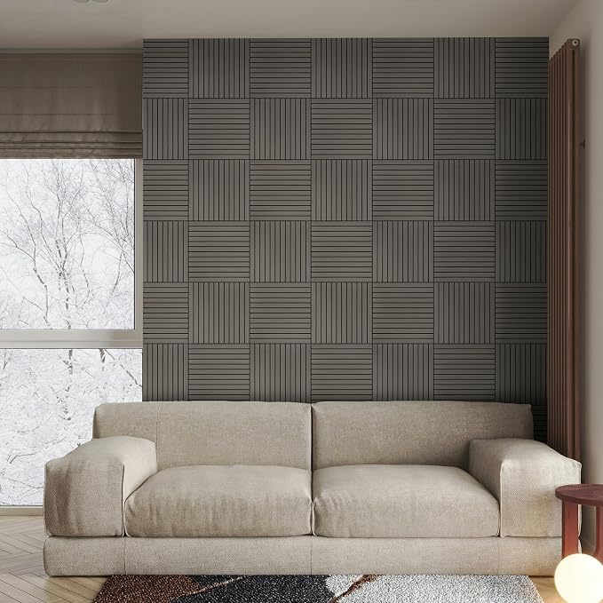 16-Pack Peel and Stick Acoustic Wall Panels, 11.8" x 11.8" PET Soundproof & Noise Cancelling Acoustic Felt, Self-Adhesive 3D Sound Absorbing Slat Wall Paneling for Interior Wall Decor, Gray - Image 8
