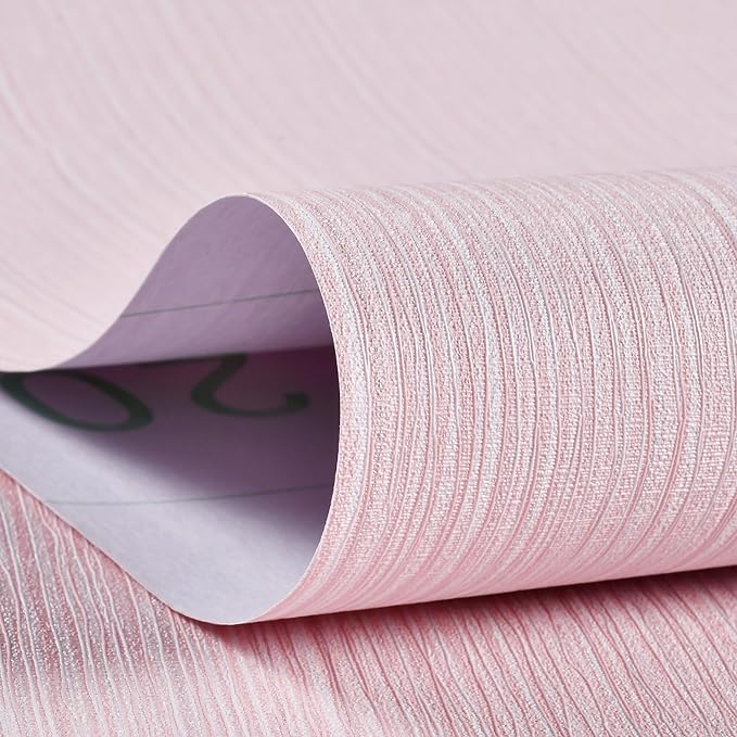 Haimin Grasscloth Wallpaper Textured 24in X 393in Fabric Contact Paper Pink Wall Paper Textured Linen Peel and Stick Self-Adhesive Thick Vinyl Embossed Film Wallpaper (Pink) - Image 3