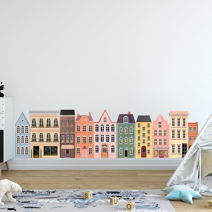 Watercolor Towns Village Wall Decal, Peel and Stick Nursery Mural Wall Stickers for Kids, Boys and Girls Room, Bedroom & Toddler Room Decor by Unknown