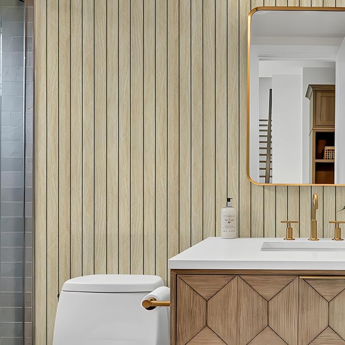 Beige Wood Wall Panels Textured Wood Slats 3D Soundproof Wall Panel | Peel and Stick Shiplap 23.62" x 110.24"Wooden Panel Walls Decor Self Adhesive Wooden Panel Wallpaper for Studio Homes Ceiling - Image 5