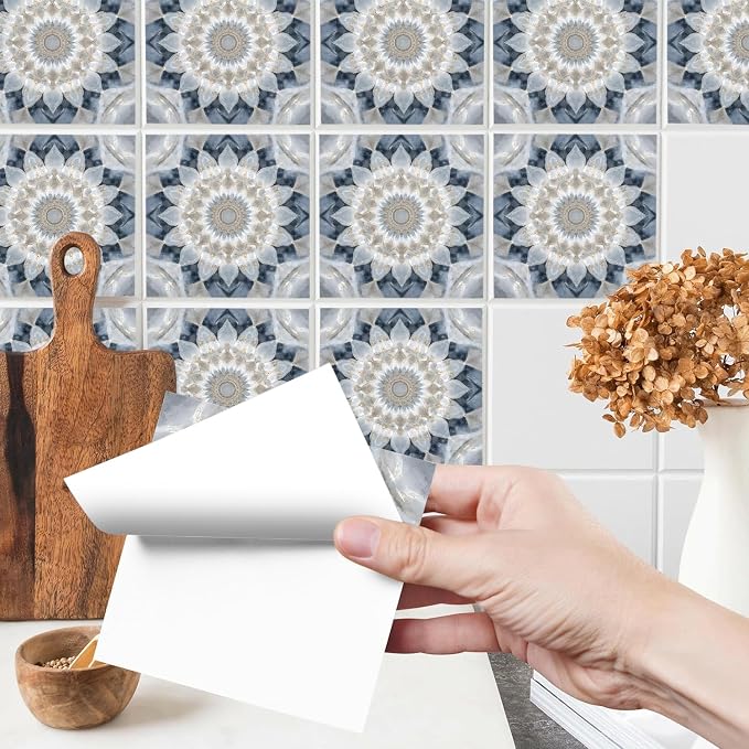Wall Tiles Peel and Stick Waterproof - 24 Pcs (6x6 Inch) Wall Stickers Backsplash Decals for Kitchen, Bathroom, Removable Self-Adhesive Vinyl Art with Bohemian Patterns - Image 2