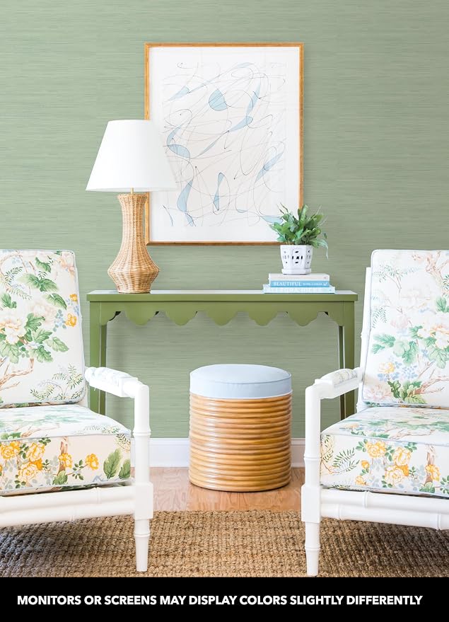 NuWallpaper x Society Social Classic Faux Grasscloth Peel and Stick Wallpaper, Sage Faux Grasscloth Removable Contact Paper for Walls, Self Adhesive Wall Covering for Bedroom Living Room Accent Wall - Image 3