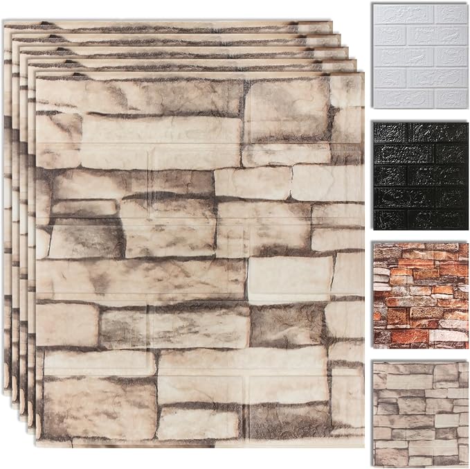10PCS 3D Wall Panels Peel and Stick Foam, Self-Adhesive Decorative 3D Brick Wallpaper Wall Covering, Faux Stone Wall Panel Foam Brick for Living Room, Kitchen, Bathroom by SYYKDEF