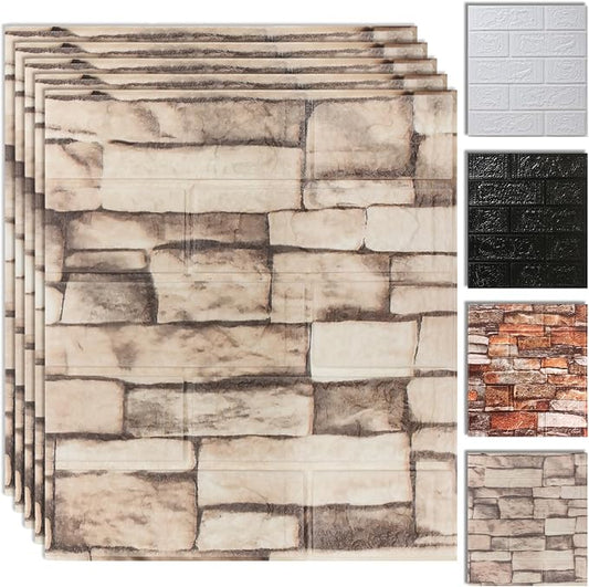 10PCS 3D Wall Panels Peel and Stick Foam, Self-Adhesive Decorative 3D Brick Wallpaper Wall Covering, Faux Stone Wall Panel Foam Brick for Living Room, Kitchen, Bathroom by SYYKDEF