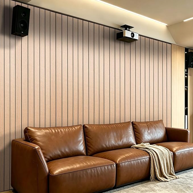 3D Peel and Stick Wall Panels PVC Grille Slat 197"x15.8" Self-Adhesive Wall Sticker Soundproof Paneling for Walls and Ceiling in Faux Oak Wood Grain Texture - Image 8