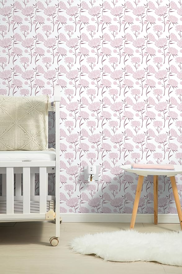 Hopepak Peel and Stick Wallpaper Floral Contact Paper Pink Wall Paper Modern Self Adhesive Removable Vinyl Wallpaper for Bedroom 17.3"x118" - Image 6