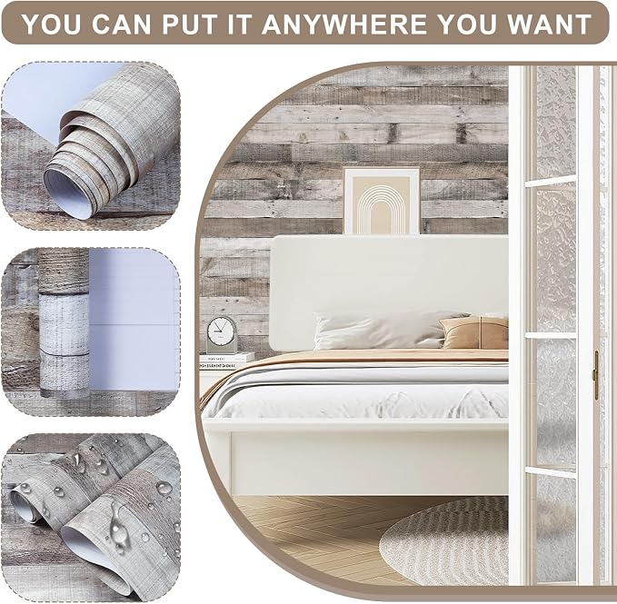 Vintage Wood Wallpaper Rustic Stick and Peel Self Adhesive Distressed Look Vinyl Shelf Home Panel Wall Paper Covering Film 17.3"×1200" - Image 3