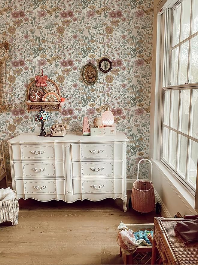 Orainege Peel and Stick Wallpaper Daisy Floral Wallpaper Self Adhesive | 16.9in x118.1in Boho Floral Contact Paper Removable Wall Paper for Bedroom Living Room Cabinets Decor Vinyl Roll - Image 7