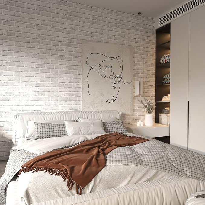 Cohoo Home White Brick Wallpaper Peel and Stick Contact Paper Faux 591”×18” | White Gray Brick Contact Paper for Walls Self Adhesive Removable Wall Covering for Kitchen, Bedroom, Fireplace & Backsplash - Image 2