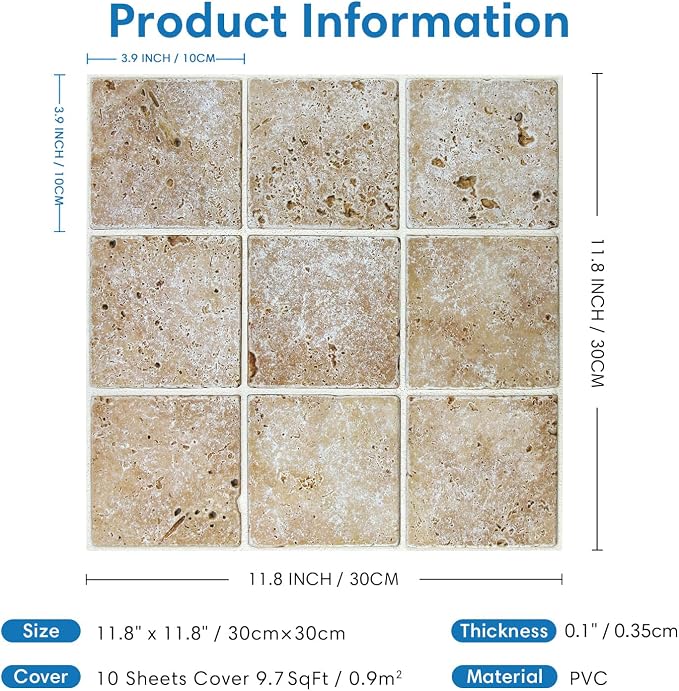 COMSTICKC 3D Faux Stone Wall Panels Peel and Stick, 10 Pcs 11.8" x 11.8" | Beige/Brown, Not Real Stone Wallpaper, Fake Stone Tile Wall Sticker Covering for Quick DIY Wall Upgrades, Cover 9.7 sq ft - Image 2