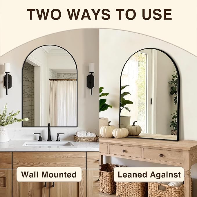 Arched Bathroom Vanity Mirror for Over Sink, 30”x20”, Black - Image 6