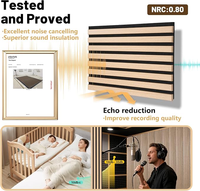 Wood Slat Acoustic Panels, 94.5 x 12.6 Inch, White Oak, 2 PCS | (16.5ft²) 3D Wall Panels, Interior Wall Decor Noise Cancelling, Fluted Sound Absorbing Panel for Office,Home,Theater,Studio - Image 5