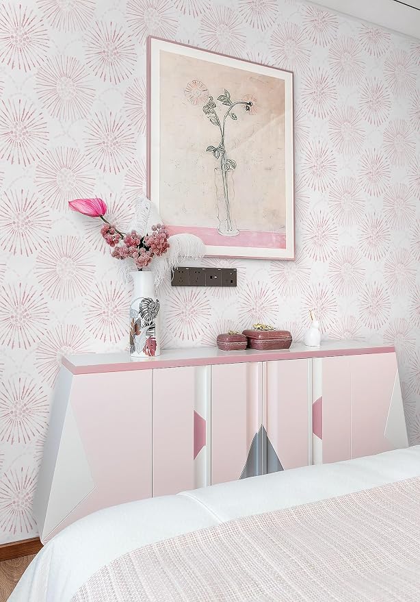 Peel and Stick Wallpaper Geometric Boho Wall Paper White Pink Fireworks Contact Paper 17.3"×78.7" Self-Adhesive Round Wallpaper for Bedroom Waterproof Removable Shelf Liner Decal Vinyl Roll - Image 8