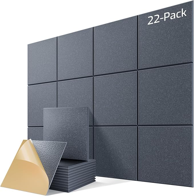 22 Pack Self-Adhesive Acoustic Panels, 12" X 12" X 0.4" High-Density Sound Proof Foam Panels for Walls, Soundproof Wall Panels for Home & Office (Dark Gray) by Lebenforce