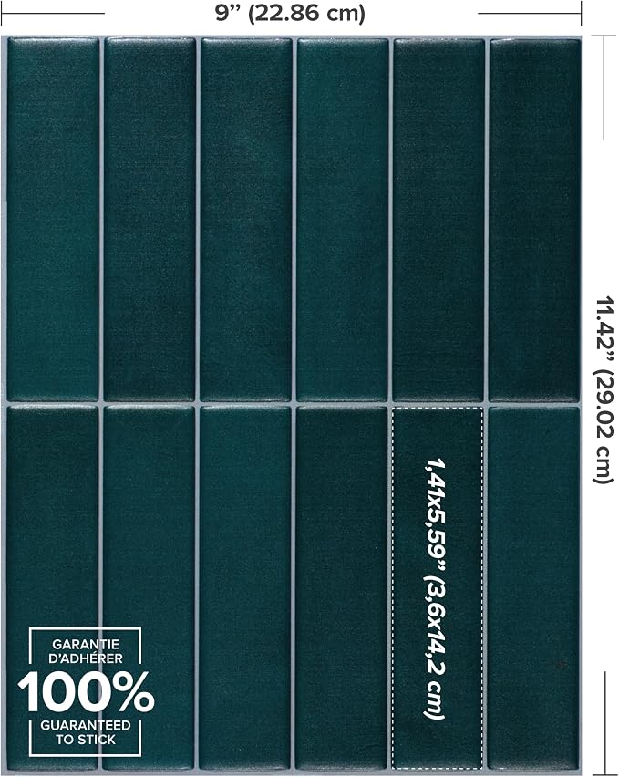 Smart Tiles Peel and Stick backsplash, Stacked Deep Teal, 11.43"x9" | Pack of 5 (3.5 sq ft), Matte, Heat/Moisture Resistant, Low VOC, Kitchen/Bathroom, Renter Friendly, Made in Canada - Image 3