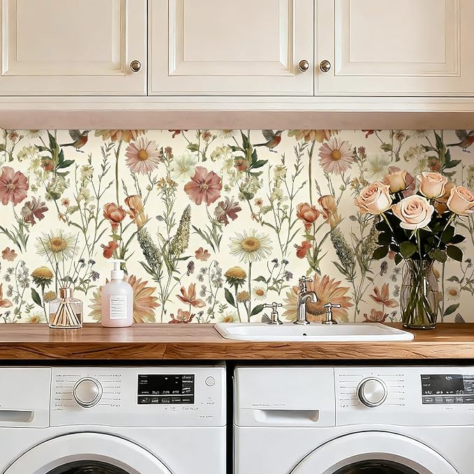 Livebor Vintage Floral and Bird Wallpaper Peel and Stick 16.9” x 196.8” | Floral Bird Contact Paper Floral Peel and Stick Wallpaper Flower Self Adhesive Waterproof Wall Paper for Bathroom Decorative - Image 7