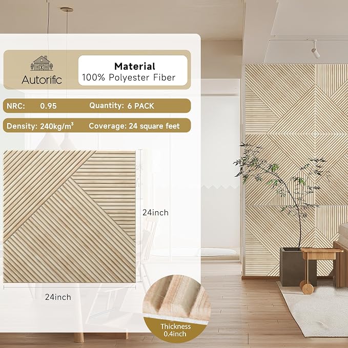 Acoustic Wall Panels,6 Pack,23.6"x23.6" Sound Panels,Rustic Oak | Peel and Stick Wall Panels,Decorative 3D UV Printing with Wood Print,High-Density 100% Polyester Fiber Soundproof Wall Panels - Image 2