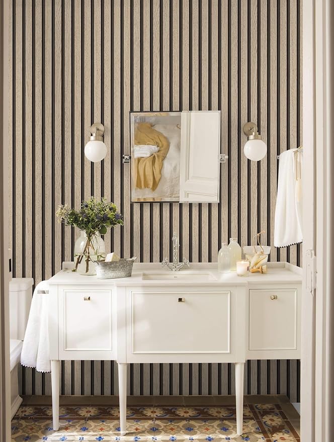 myforHD Wallpaper Peel and Stick Wood Grating Stripe Self-Adhesive Wallpaper Faux Wood Contact Paper Wood Slats Self Adhesive Wall Paper PVC Vinyl Film Removable Waterproof 17.3" x 118" - Image 5