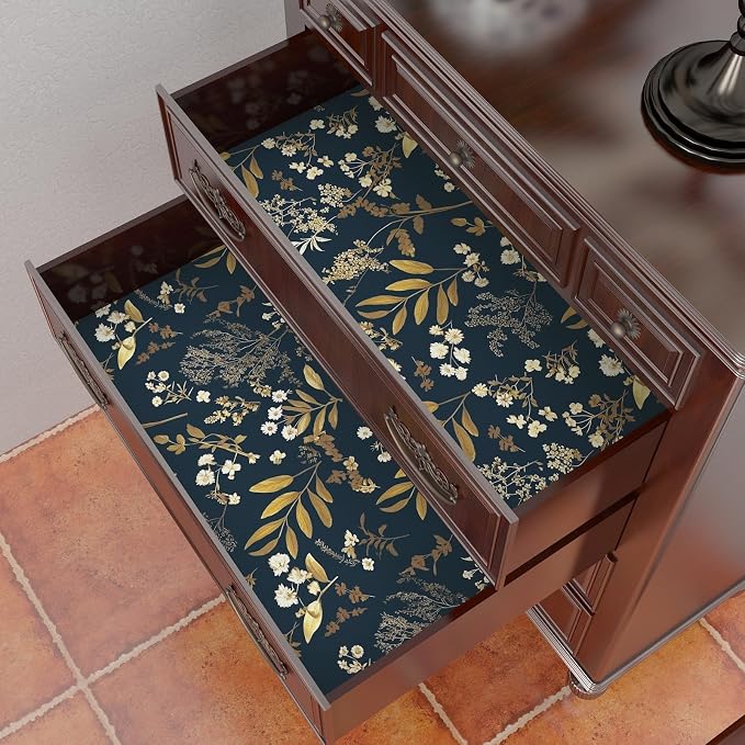 Laatse Vintage Dark Blue Floral Boho Peel and Stick Wallpaper 17.5"x197" | Self Adhesive/Removable/Waterproof/Thick Vinyl Contact Paper for Bathroom Bedroom Shelf Cabinet Drawer,Prepasted,Easy Peel - Image 7